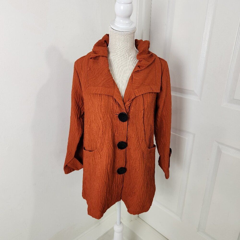 Ali Miles Jacket Womens S Orange Textured Button Front Blazer Art To Wear